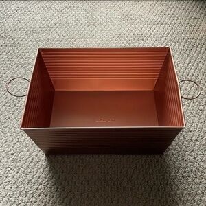 6.5 Inch Tall x 12 Inch Wide Metal Rose Gold Bucket With Side Loop Handles